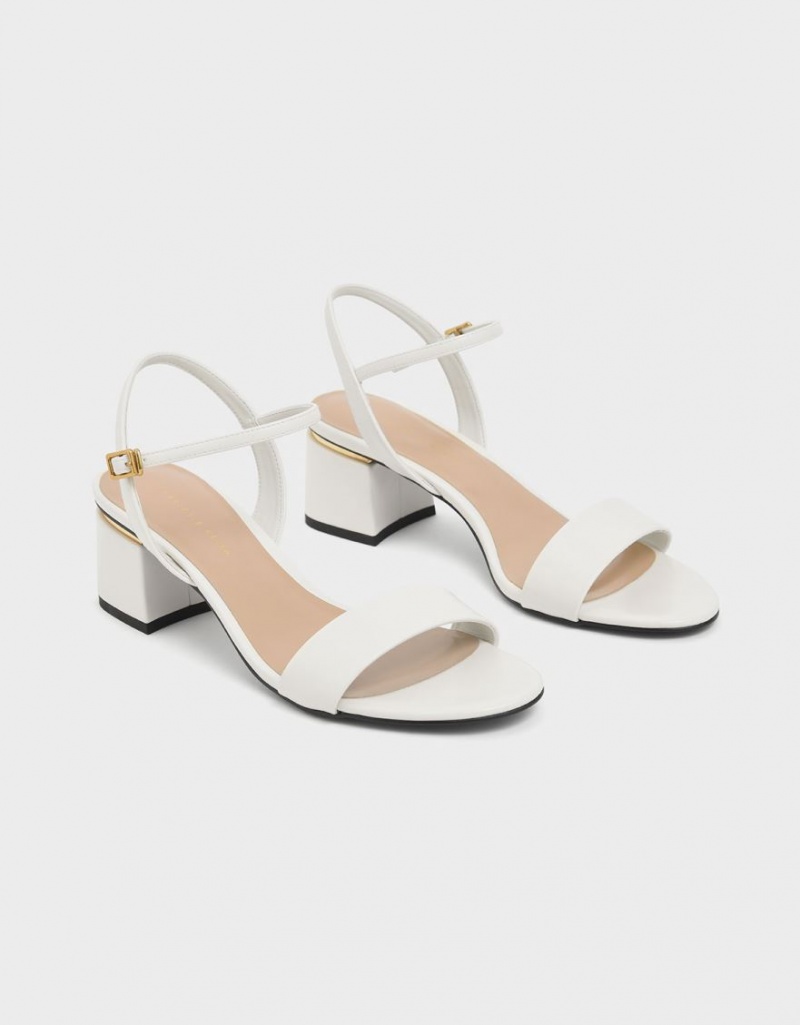 Sandale cu Toc Charles & Keith Open Bombeu Ankle Curea Block Albi | 740TBDFWQ