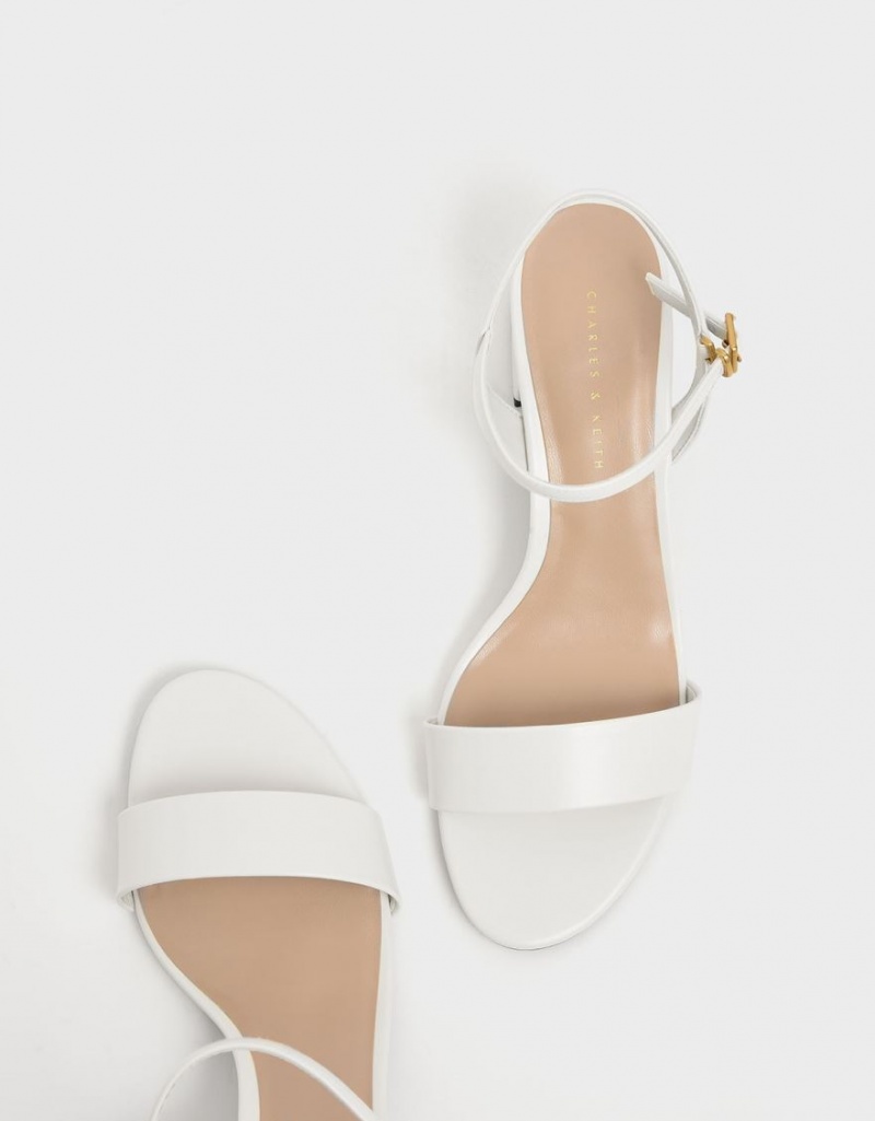 Sandale cu Toc Charles & Keith Open Bombeu Ankle Curea Block Albi | 740TBDFWQ