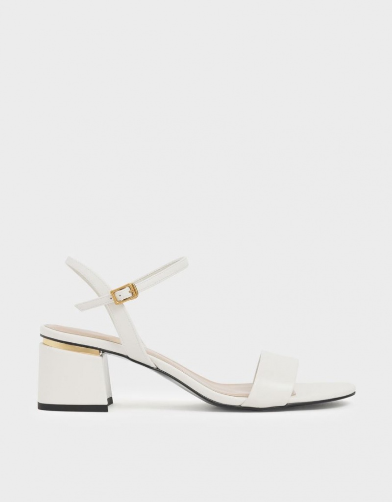Sandale cu Toc Charles & Keith Open Bombeu Ankle Curea Block Albi | 740TBDFWQ