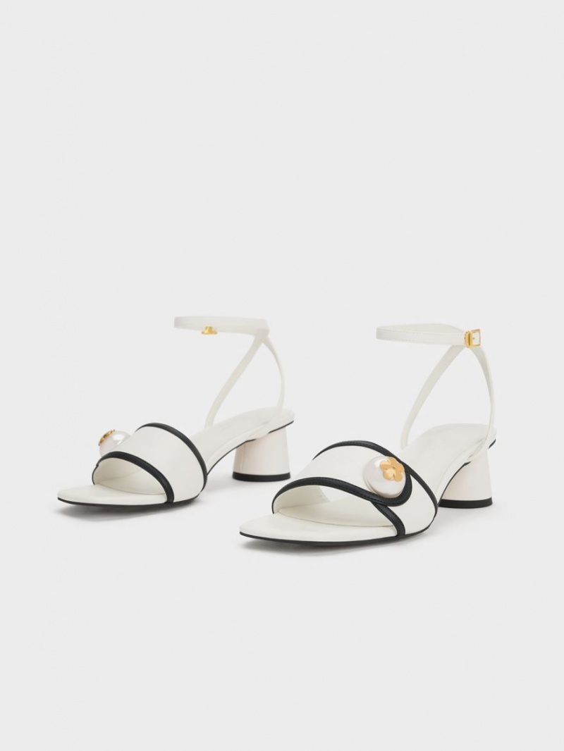 Sandale cu Toc Charles & Keith Pearl-Embellished Albi | 207XUDECY