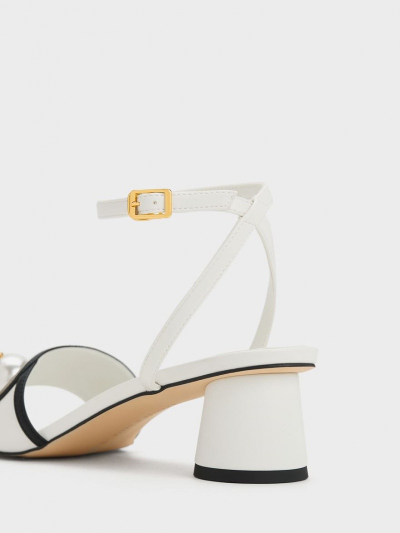 Sandale cu Toc Charles & Keith Pearl-Embellished Albi | 207XUDECY