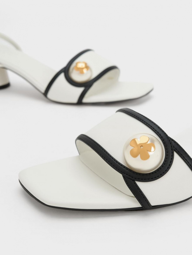 Sandale cu Toc Charles & Keith Pearl-Embellished Albi | 207XUDECY
