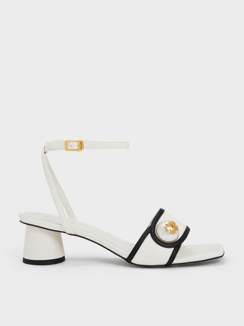 Sandale cu Toc Charles & Keith Pearl-Embellished Albi | 207XUDECY
