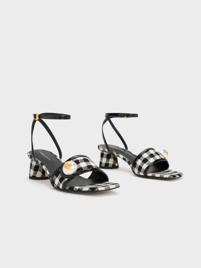 Sandale cu Toc Charles & Keith Pearl-Embellished Gingham Colorati | 801WVQTDU