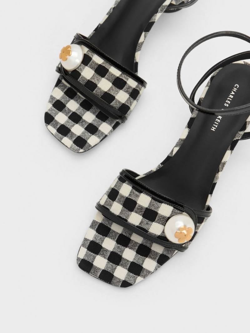 Sandale cu Toc Charles & Keith Pearl-Embellished Gingham Colorati | 801WVQTDU