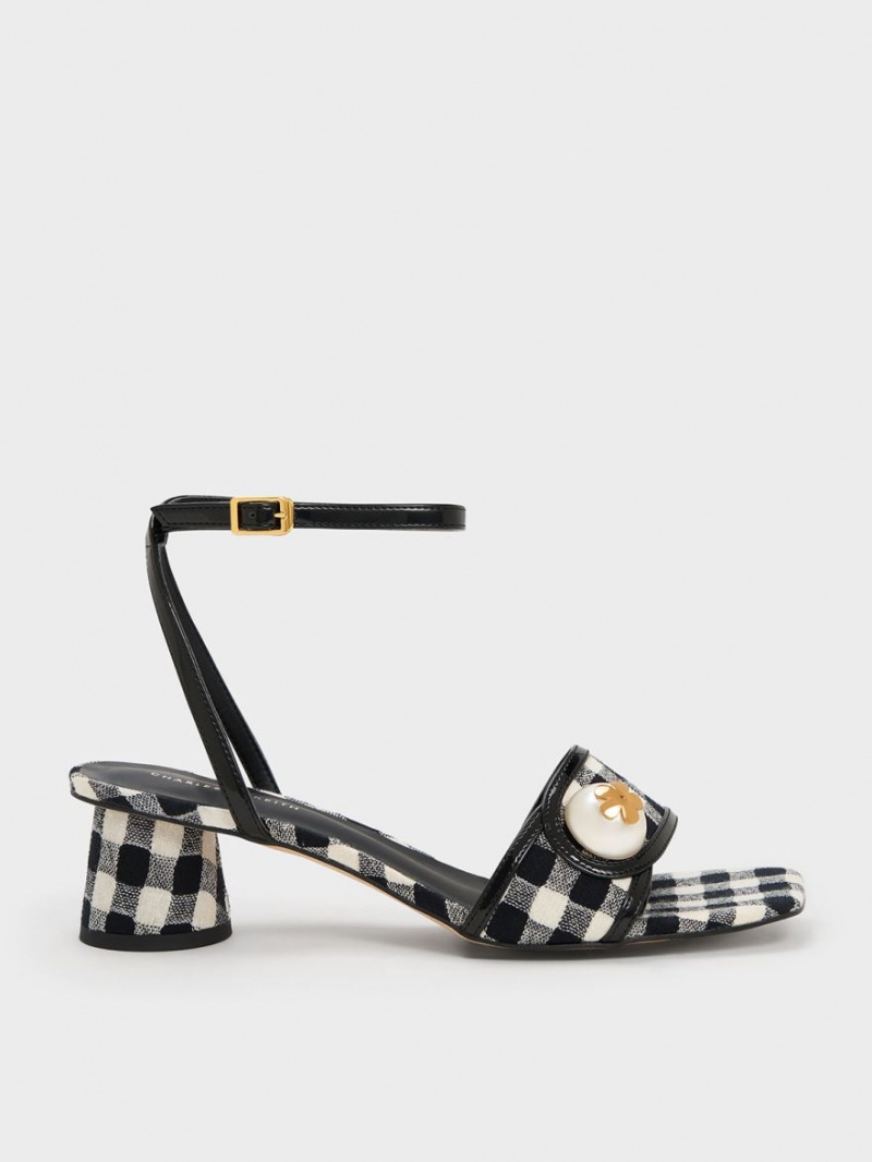 Sandale cu Toc Charles & Keith Pearl-Embellished Gingham Colorati | 801WVQTDU