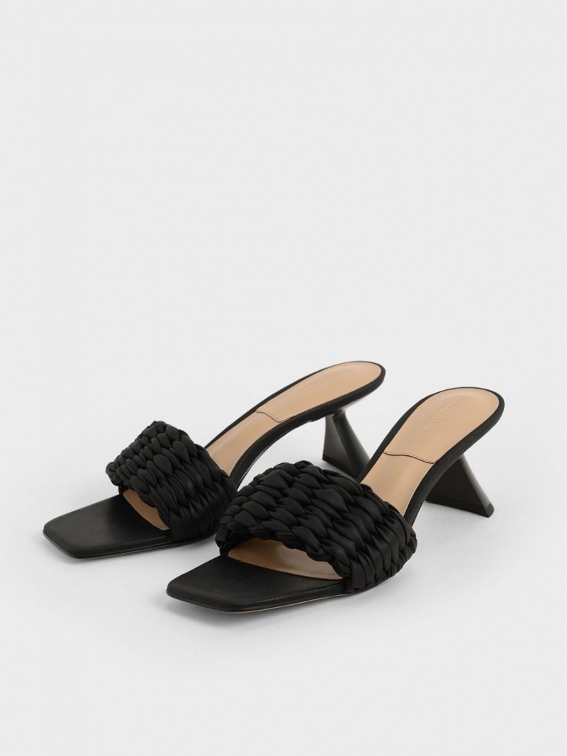 Sandale cu Toc Charles & Keith Plisat Sculptural Negrii | 841DBHNTZ