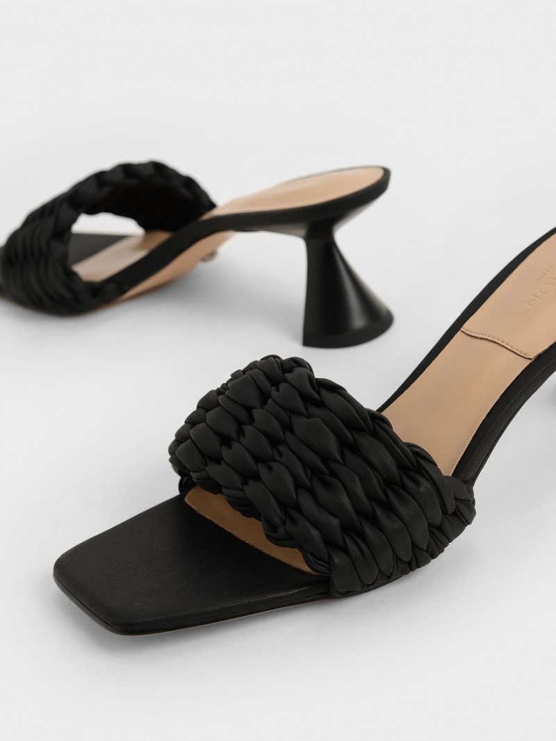 Sandale cu Toc Charles & Keith Plisat Sculptural Negrii | 841DBHNTZ
