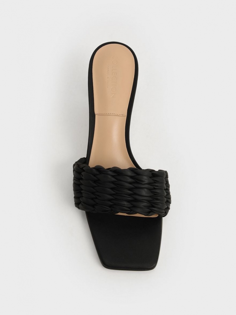Sandale cu Toc Charles & Keith Plisat Sculptural Negrii | 841DBHNTZ