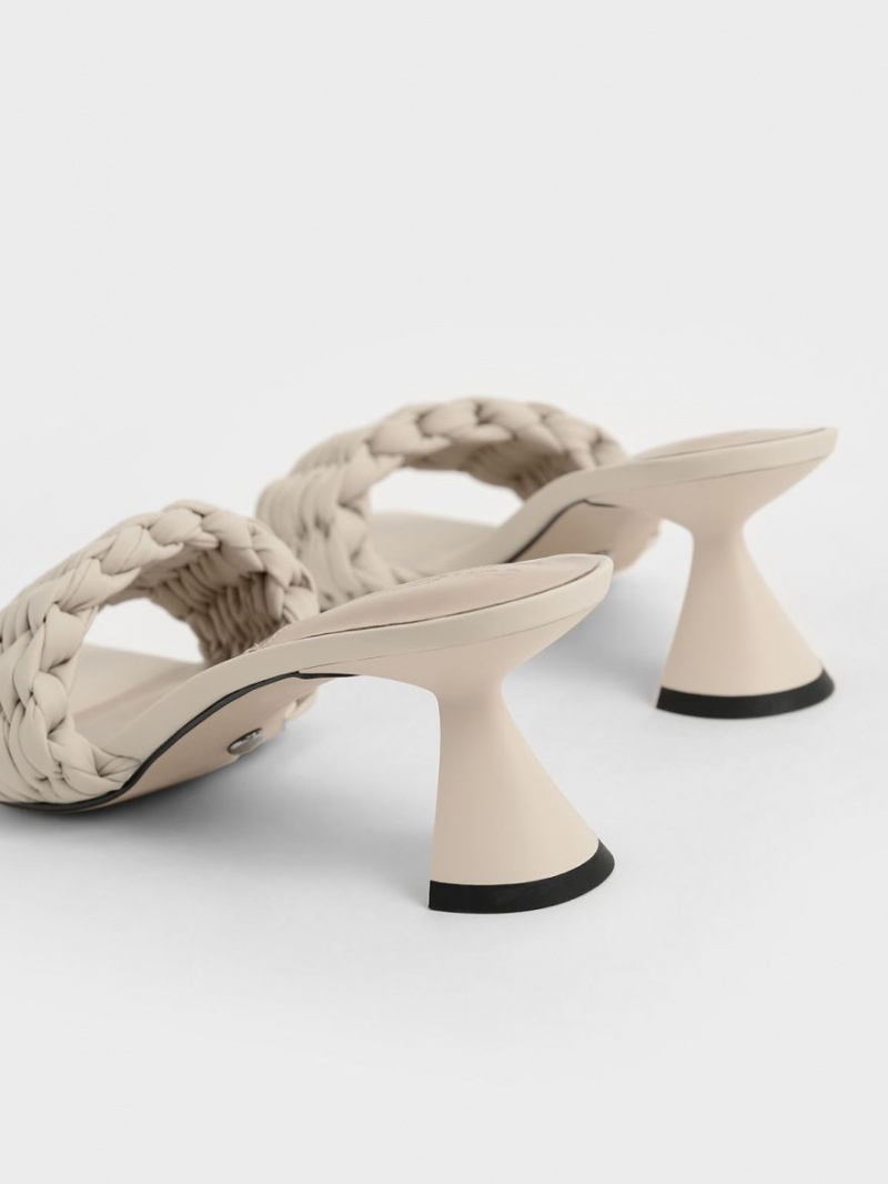 Sandale cu Toc Charles & Keith Plisat Sculptural Albi | 627NEHGZR