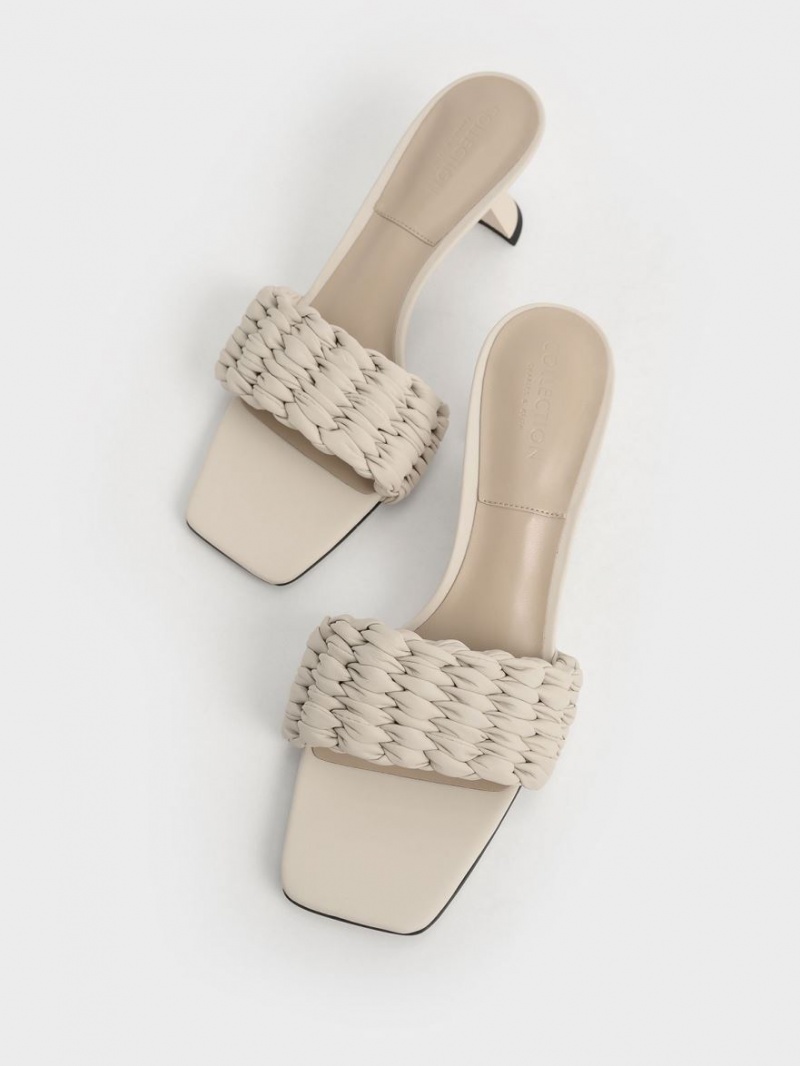 Sandale cu Toc Charles & Keith Plisat Sculptural Albi | 627NEHGZR