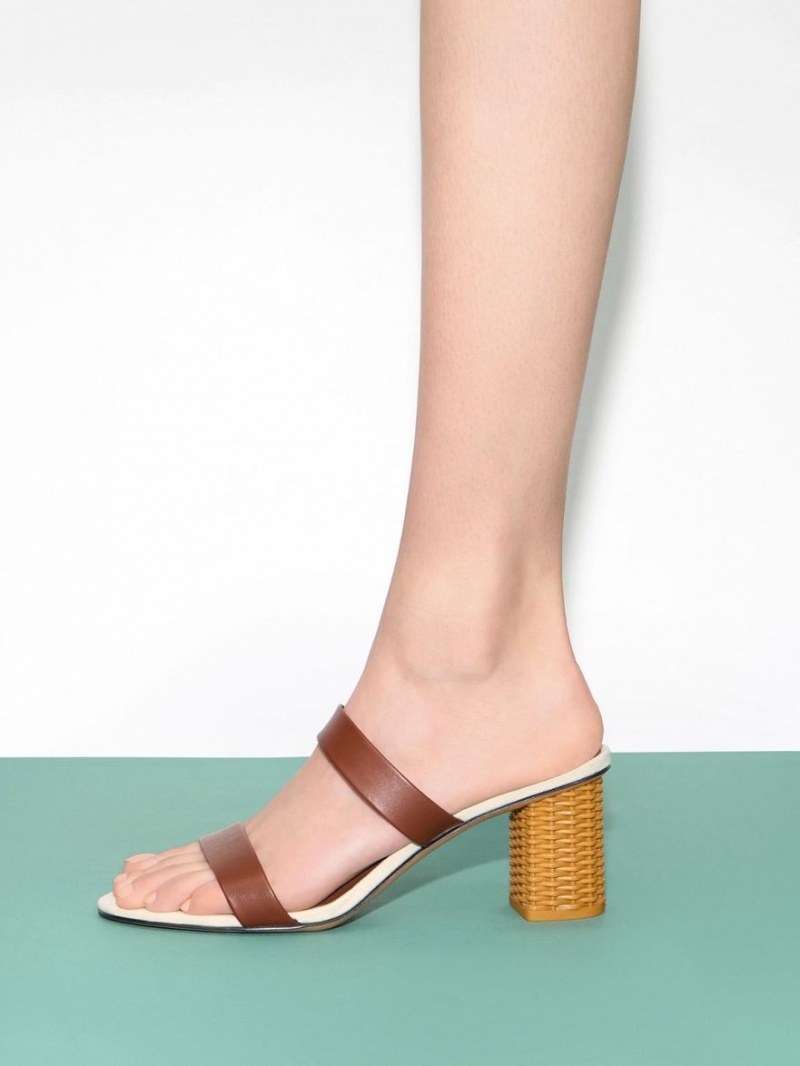 Sandale cu Toc Charles & Keith Rattan Block Maro | 167BTVKCU