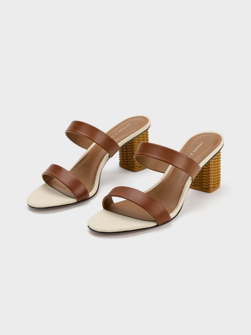 Sandale cu Toc Charles & Keith Rattan Block Maro | 167BTVKCU