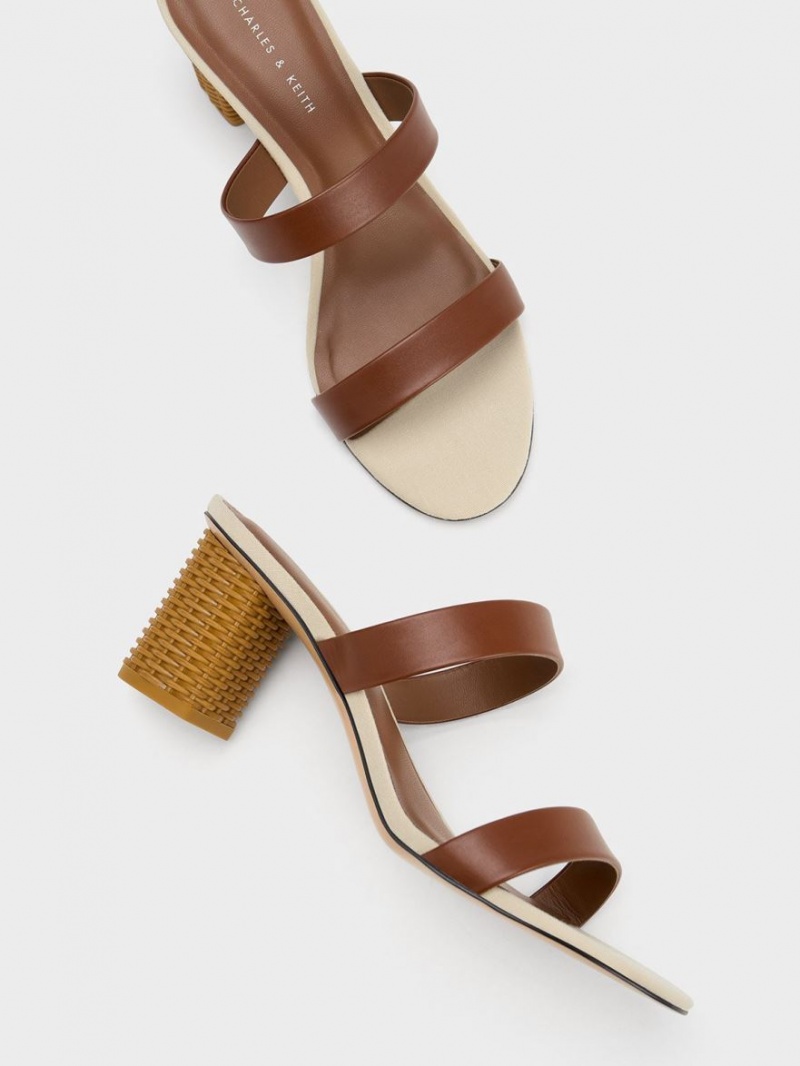 Sandale cu Toc Charles & Keith Rattan Block Maro | 167BTVKCU
