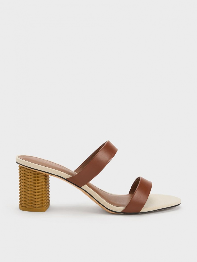 Sandale cu Toc Charles & Keith Rattan Block Maro | 167BTVKCU