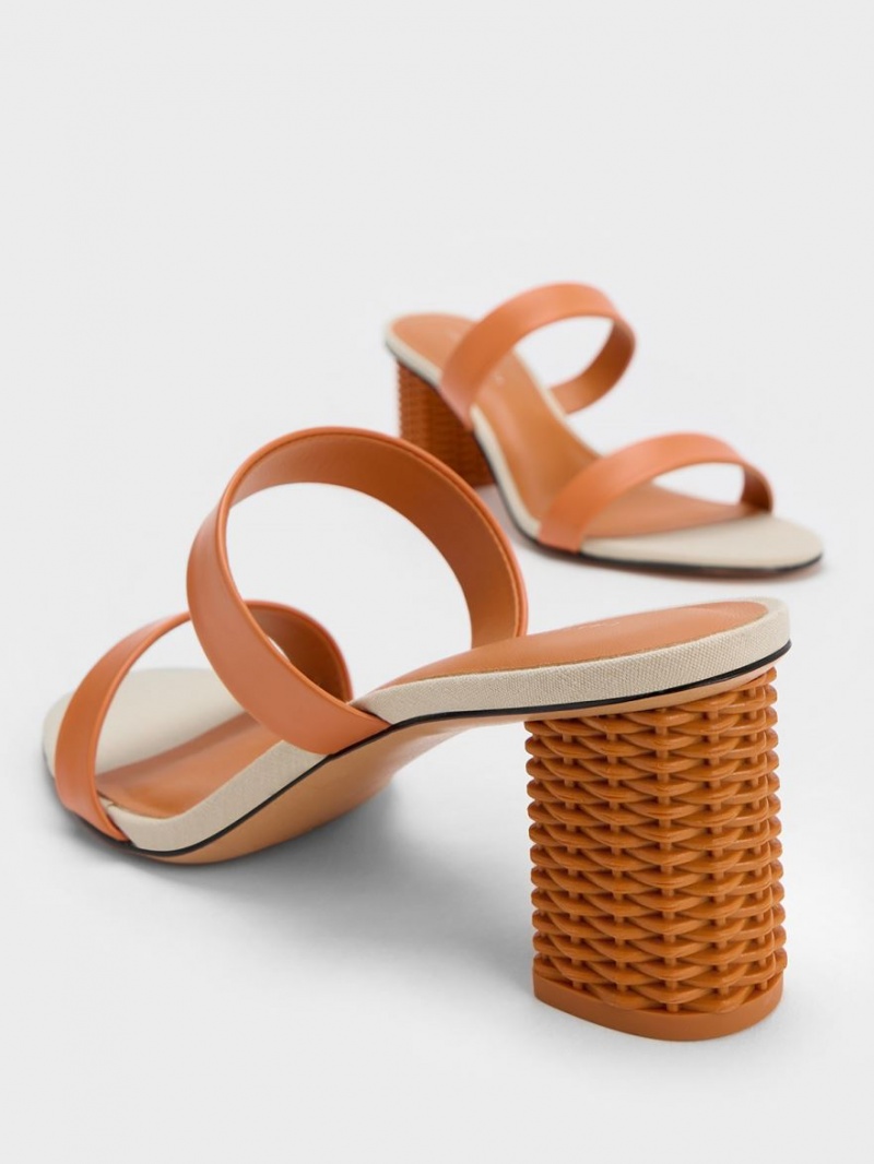 Sandale cu Toc Charles & Keith Rattan Block Portocalii | 258NAOBSI