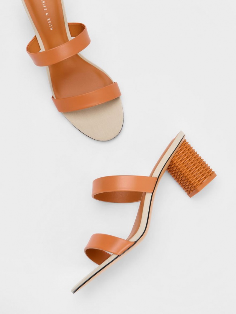 Sandale cu Toc Charles & Keith Rattan Block Portocalii | 258NAOBSI
