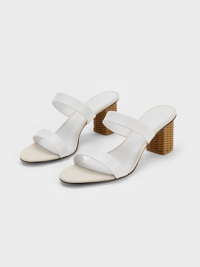 Sandale cu Toc Charles & Keith Rattan Block Albi | 208AVGFWC
