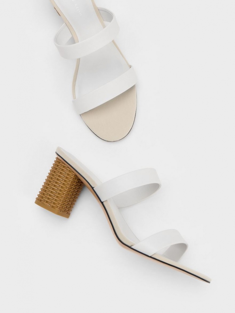 Sandale cu Toc Charles & Keith Rattan Block Albi | 208AVGFWC
