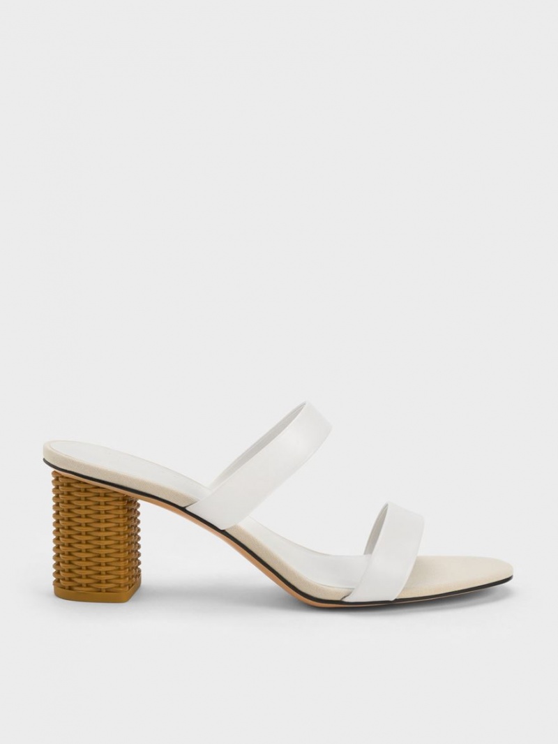 Sandale cu Toc Charles & Keith Rattan Block Albi | 208AVGFWC