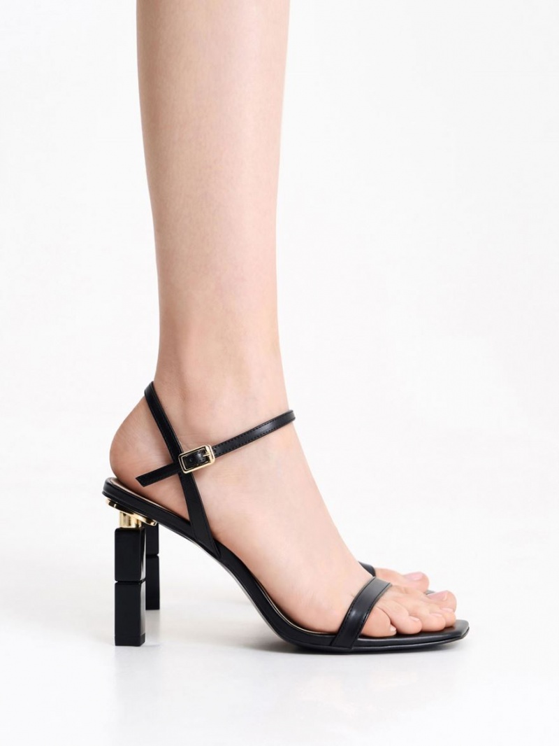 Sandale cu Toc Charles & Keith Sculptural Negrii | 084RYKBDF