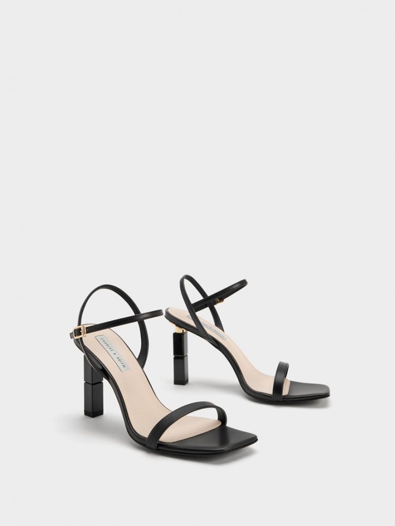 Sandale cu Toc Charles & Keith Sculptural Negrii | 084RYKBDF