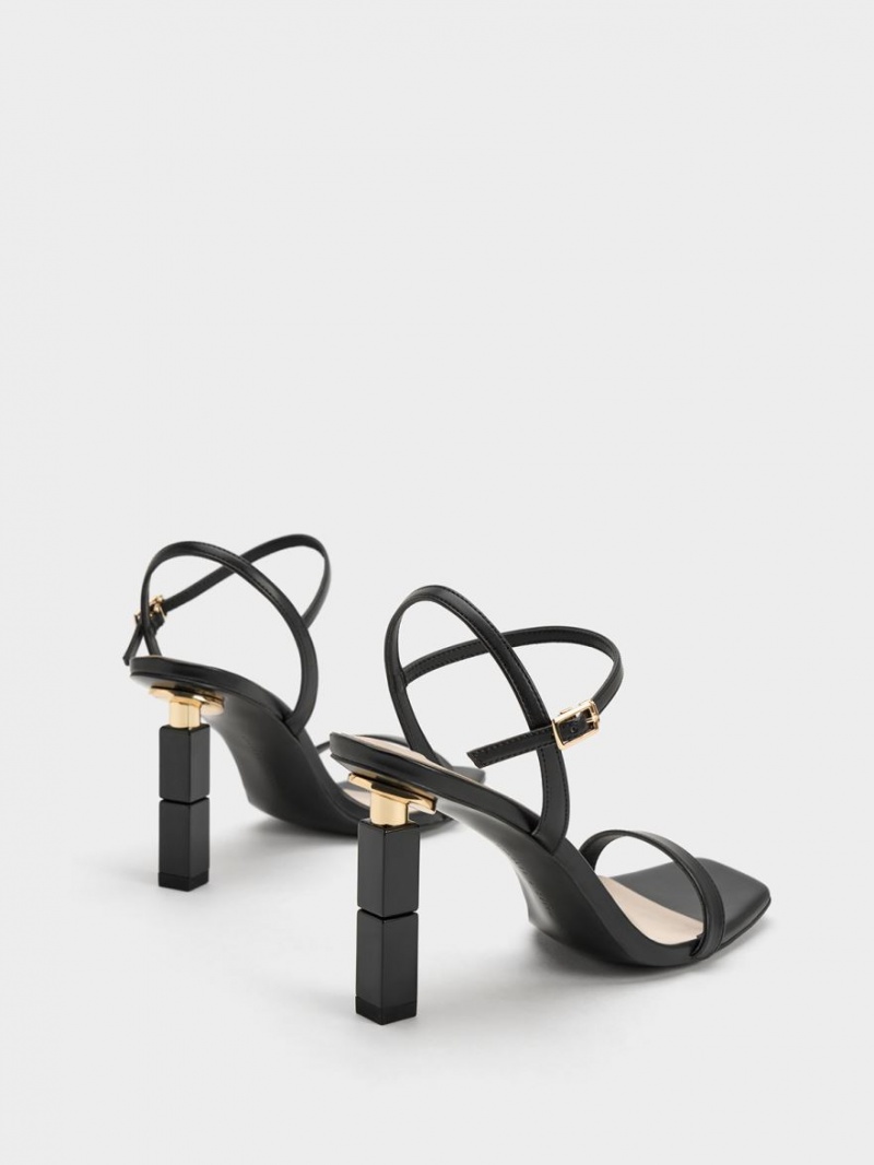 Sandale cu Toc Charles & Keith Sculptural Negrii | 084RYKBDF