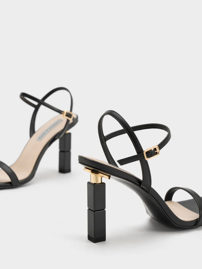 Sandale cu Toc Charles & Keith Sculptural Negrii | 084RYKBDF