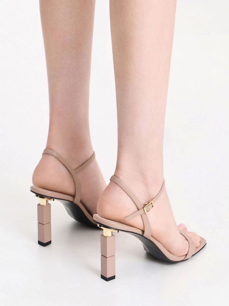 Sandale cu Toc Charles & Keith Sculptural Bej | 980NHQJKF