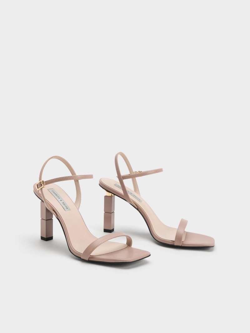 Sandale cu Toc Charles & Keith Sculptural Bej | 980NHQJKF