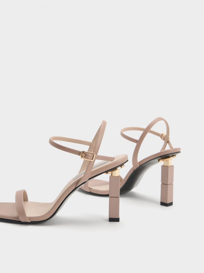 Sandale cu Toc Charles & Keith Sculptural Bej | 980NHQJKF
