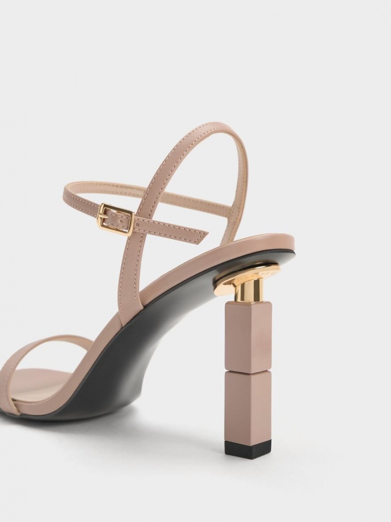 Sandale cu Toc Charles & Keith Sculptural Bej | 980NHQJKF