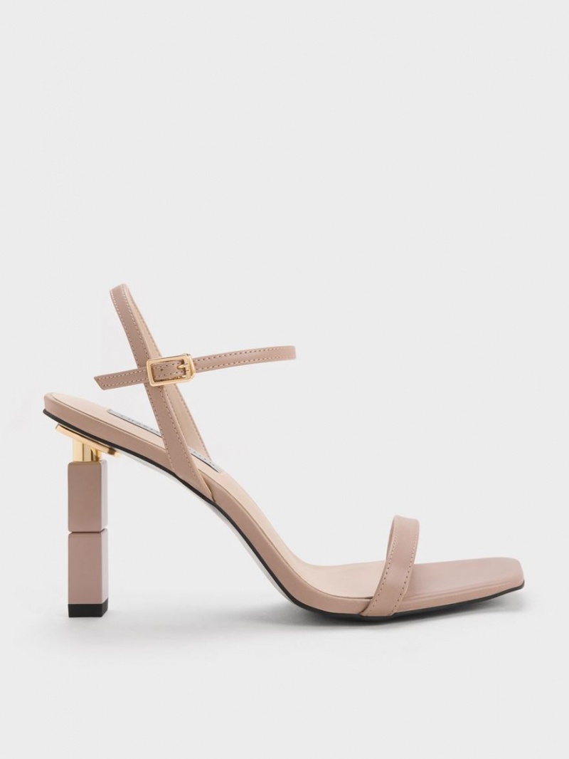 Sandale cu Toc Charles & Keith Sculptural Bej | 980NHQJKF