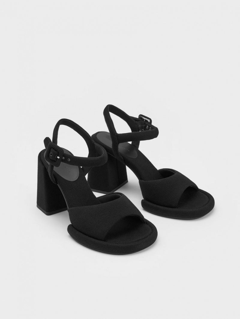 Sandale cu Toc Charles & Keith Sinead Woven Trapeze Heel Buckled Negrii | 790VJWSHR