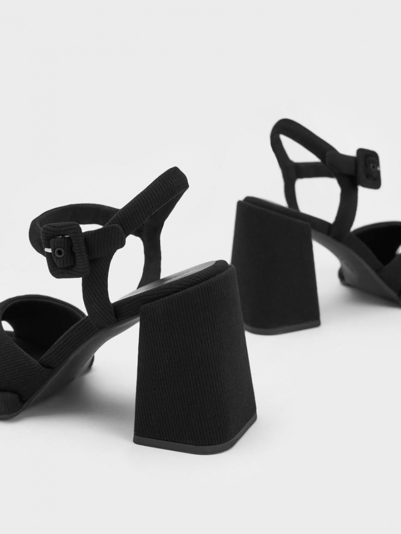 Sandale cu Toc Charles & Keith Sinead Woven Trapeze Heel Buckled Negrii | 790VJWSHR