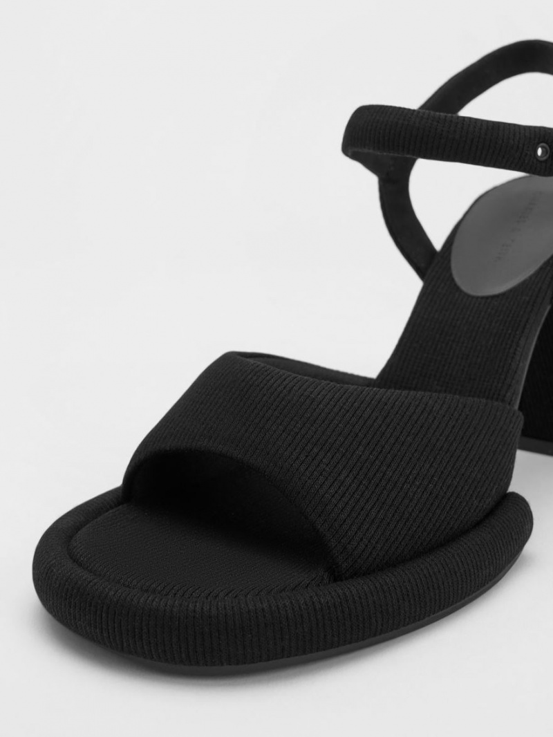Sandale cu Toc Charles & Keith Sinead Woven Trapeze Heel Buckled Negrii | 790VJWSHR