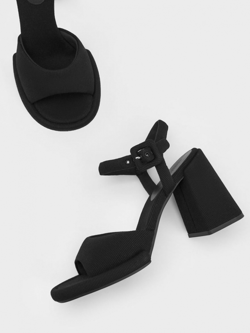 Sandale cu Toc Charles & Keith Sinead Woven Trapeze Heel Buckled Negrii | 790VJWSHR