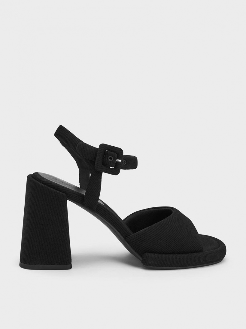 Sandale cu Toc Charles & Keith Sinead Woven Trapeze Heel Buckled Negrii | 790VJWSHR