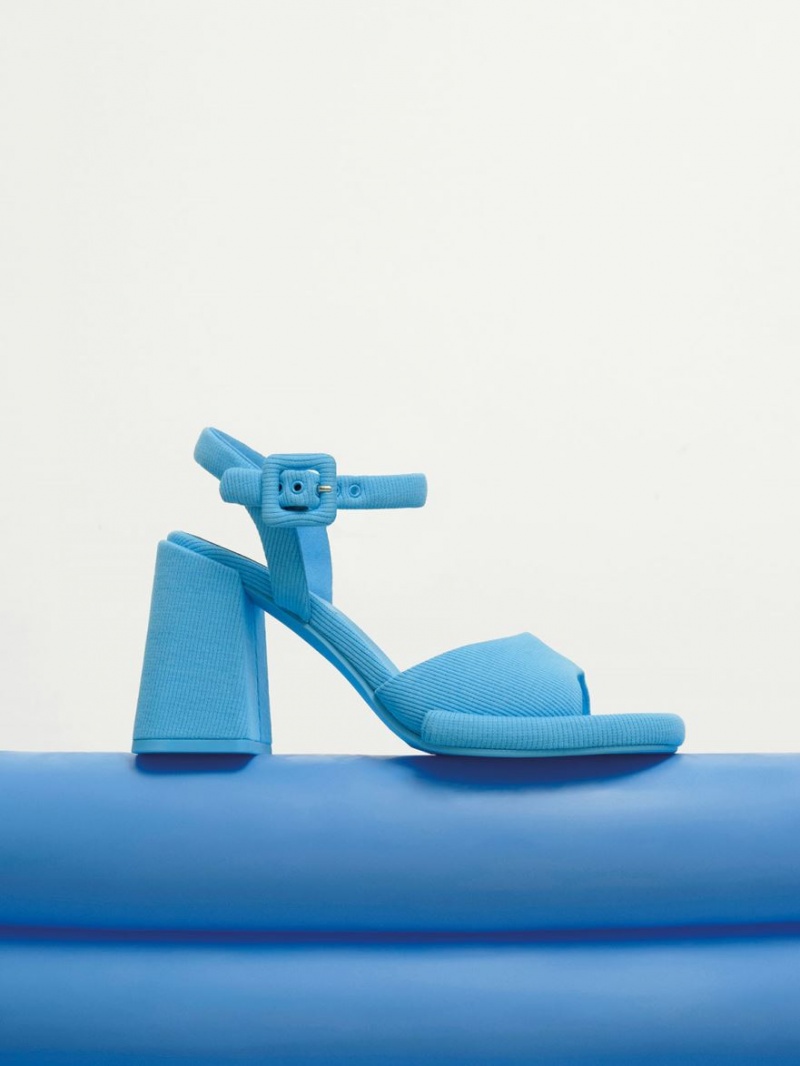 Sandale cu Toc Charles & Keith Sinead Woven Trapeze Heel Buckled Albastri | 246XJUZYP