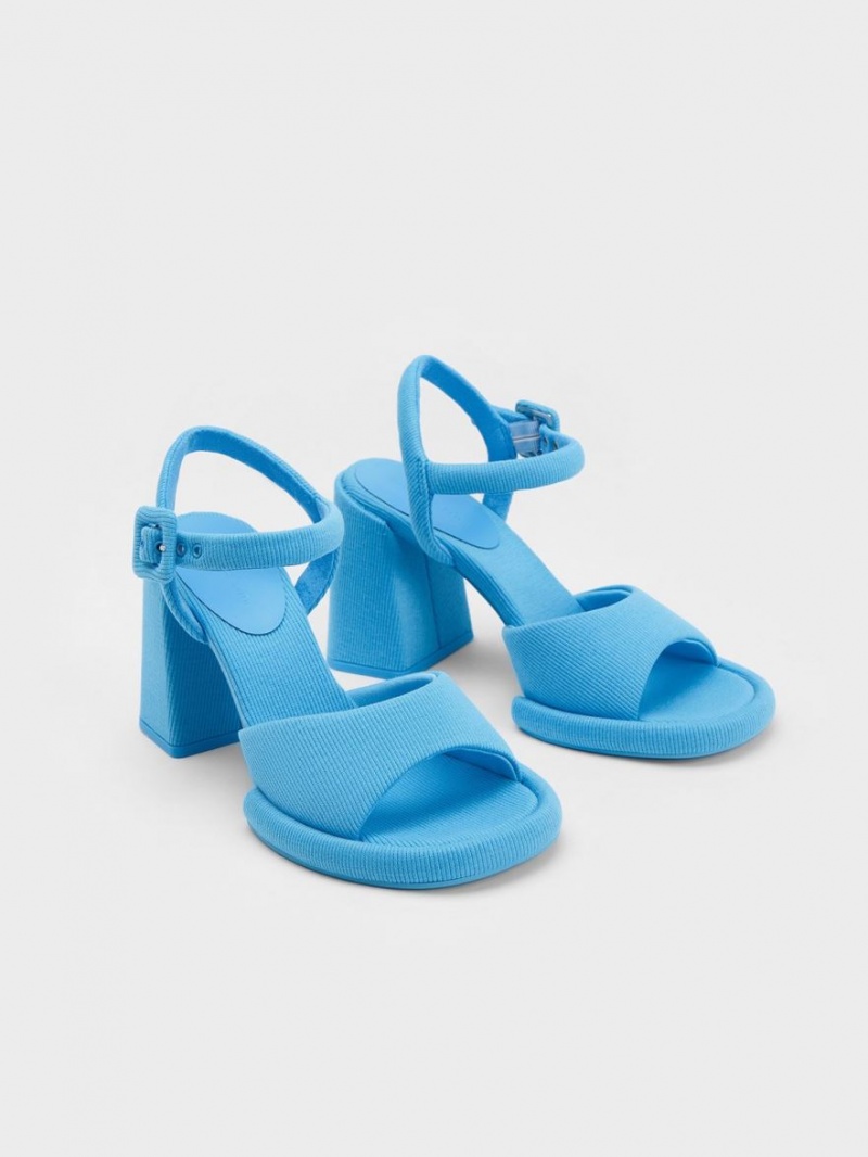 Sandale cu Toc Charles & Keith Sinead Woven Trapeze Heel Buckled Albastri | 246XJUZYP