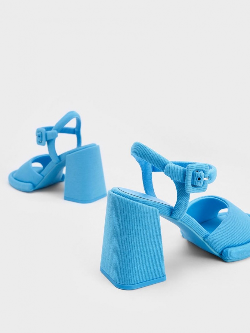 Sandale cu Toc Charles & Keith Sinead Woven Trapeze Heel Buckled Albastri | 246XJUZYP