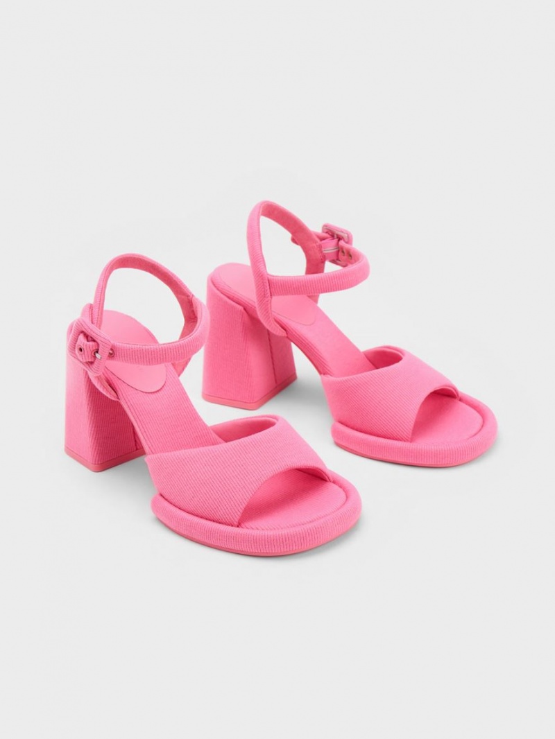 Sandale cu Toc Charles & Keith Sinead Woven Trapeze Heel Buckled Roz | 123TBMHER
