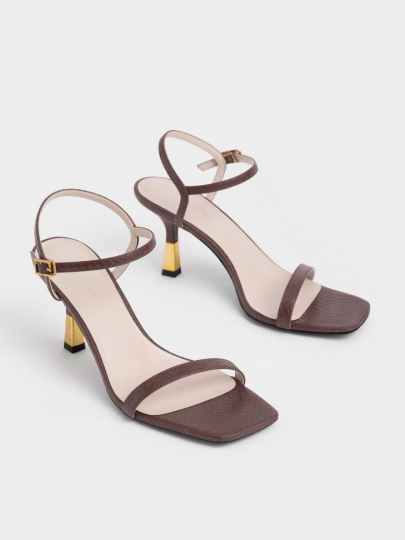 Sandale cu Toc Charles & Keith Snake-Print Ankle-Curea Maro | 572PCJGVS