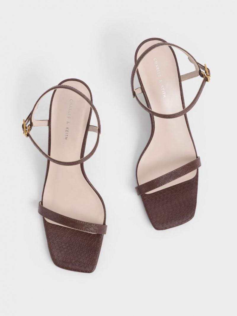 Sandale cu Toc Charles & Keith Snake-Print Ankle-Curea Maro | 572PCJGVS