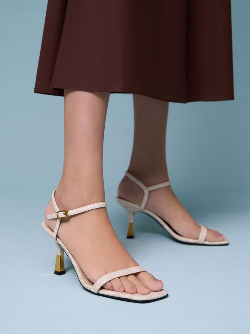 Sandale cu Toc Charles & Keith Snake-Print Ankle-Curea Albi | 678GWOKBT