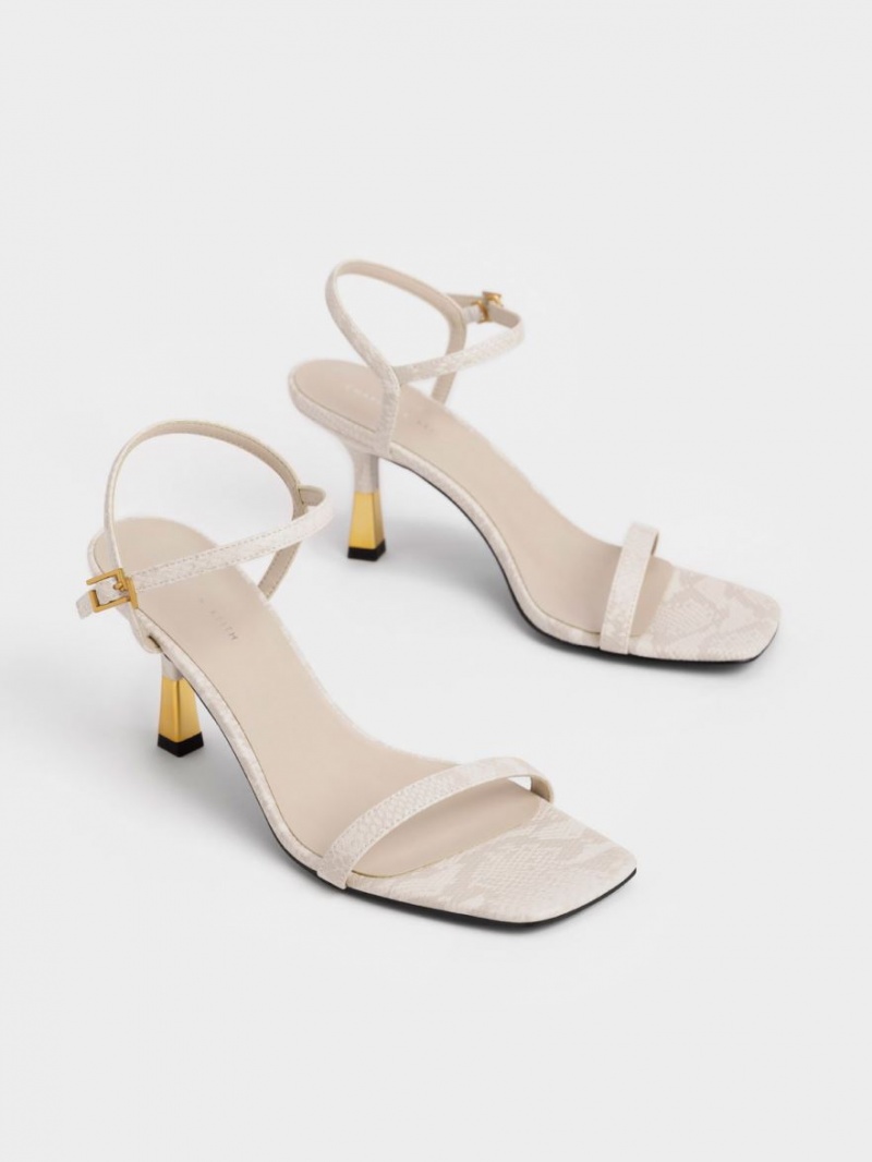 Sandale cu Toc Charles & Keith Snake-Print Ankle-Curea Albi | 678GWOKBT