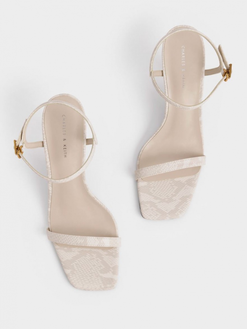Sandale cu Toc Charles & Keith Snake-Print Ankle-Curea Albi | 678GWOKBT
