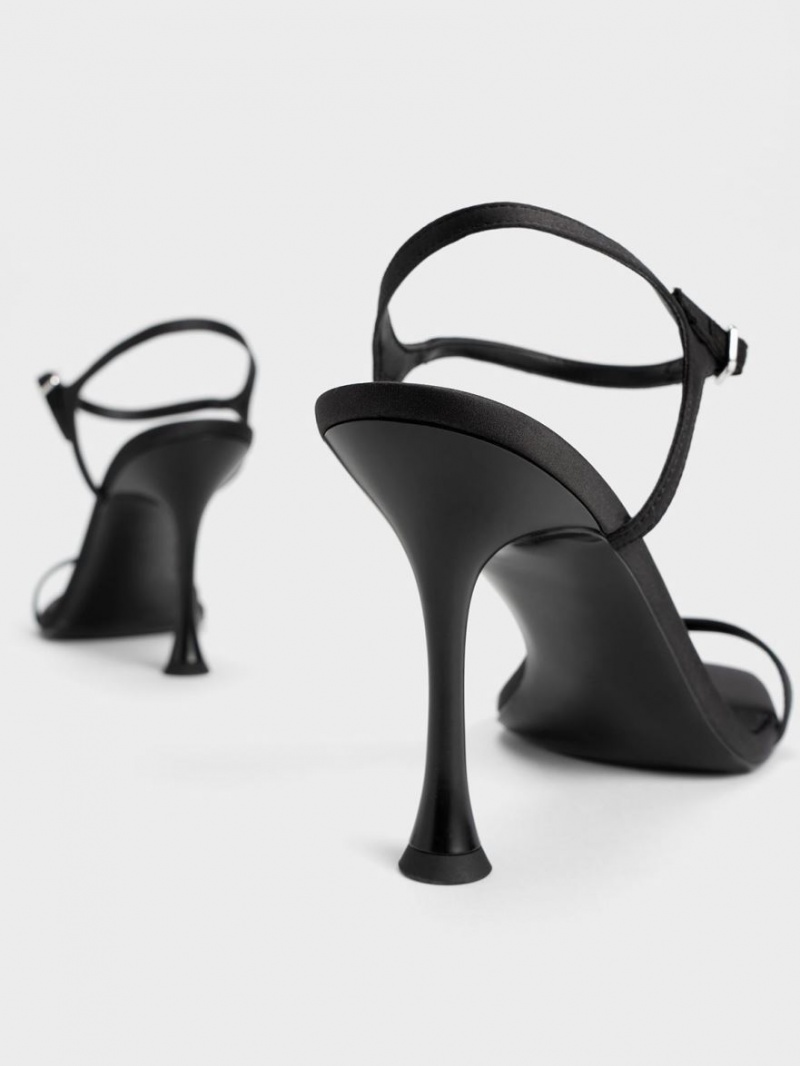 Sandale cu Toc Charles & Keith Spool Heel Satin Negrii | 725RTHVJL