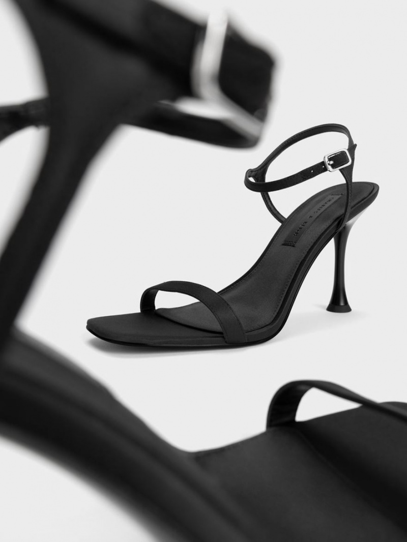 Sandale cu Toc Charles & Keith Spool Heel Satin Negrii | 725RTHVJL