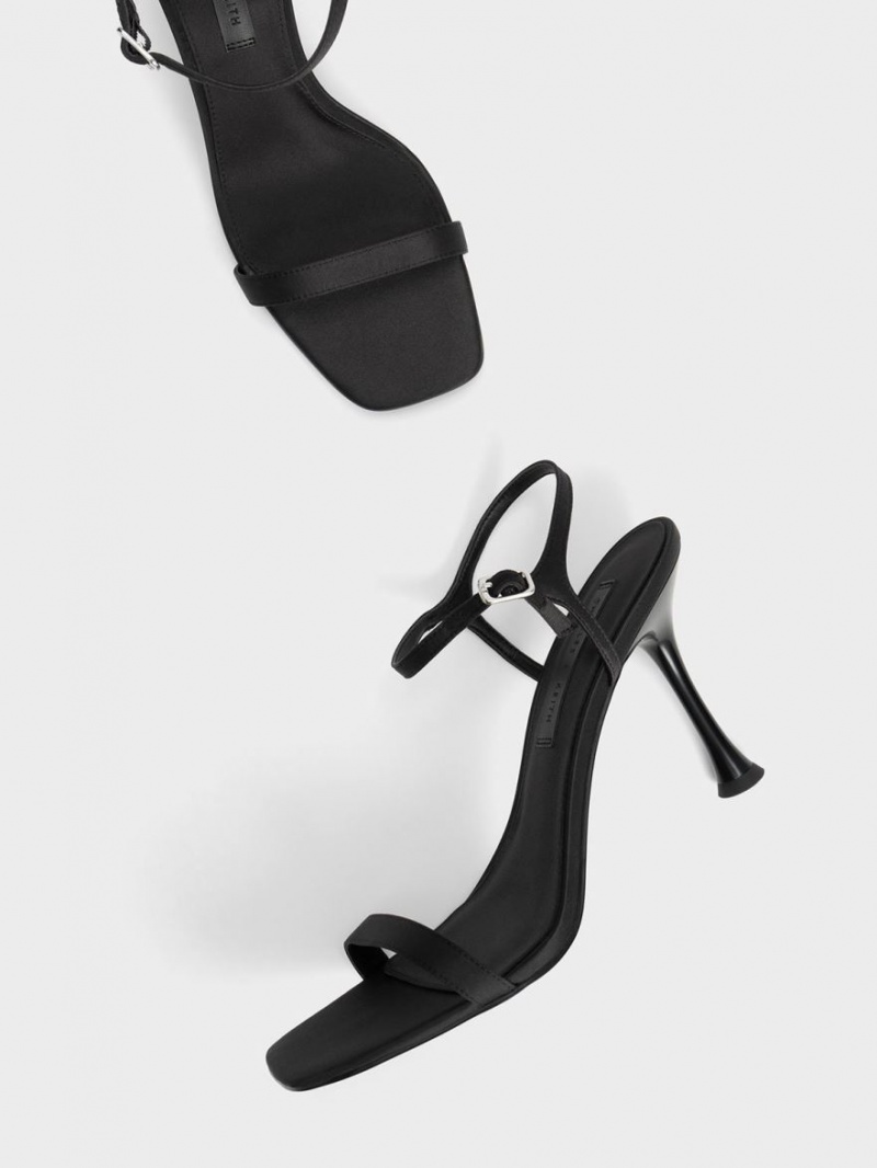 Sandale cu Toc Charles & Keith Spool Heel Satin Negrii | 725RTHVJL